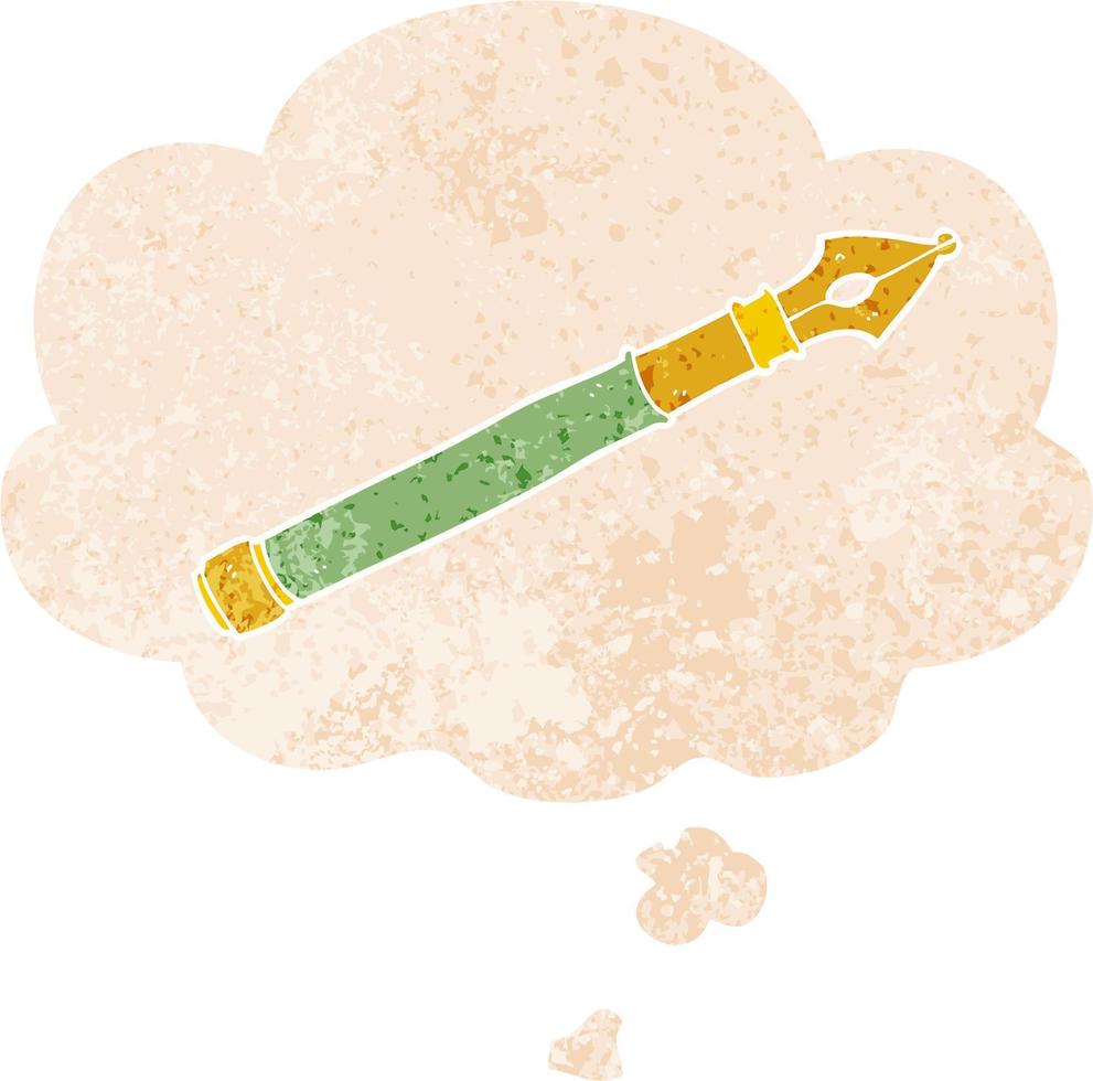 cartoon fountain pen and thought bubble in retro textured style vector