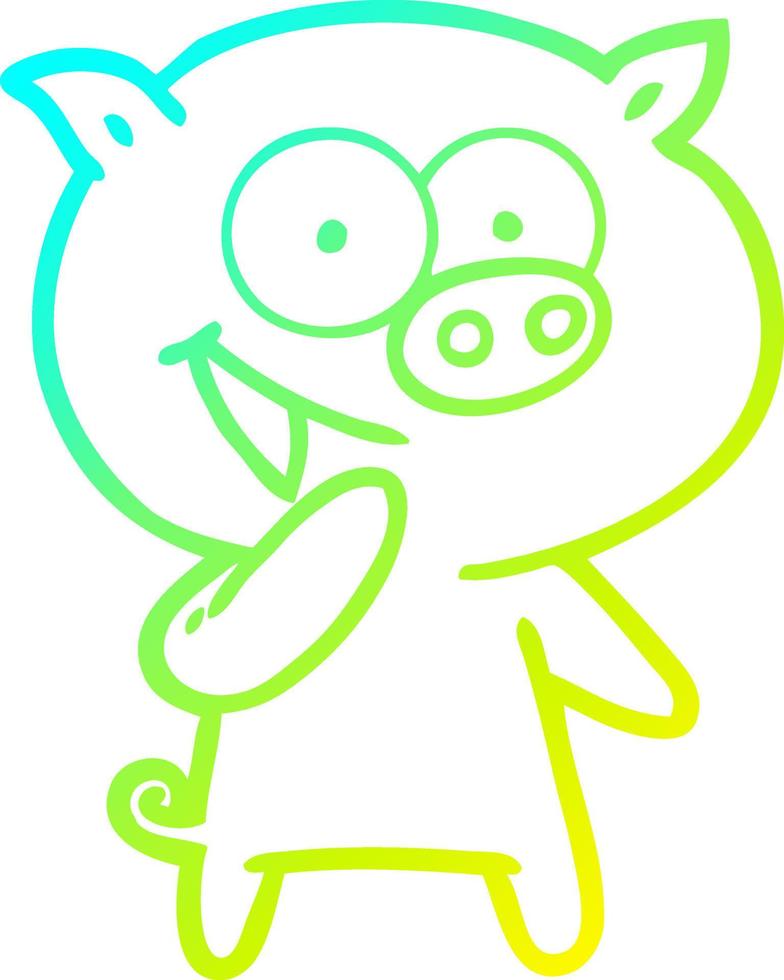 cold gradient line drawing laughing pig cartoon vector
