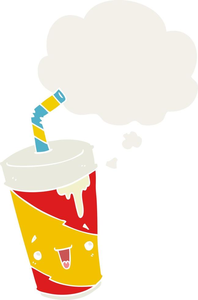 cartoon soda cup and thought bubble in retro style vector