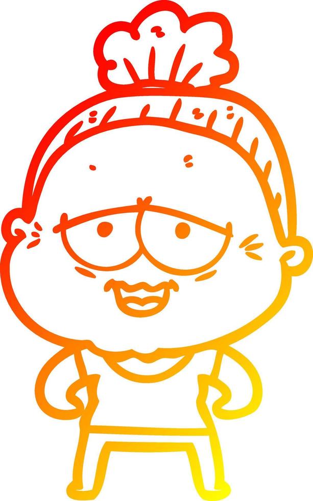 warm gradient line drawing cartoon happy old lady vector