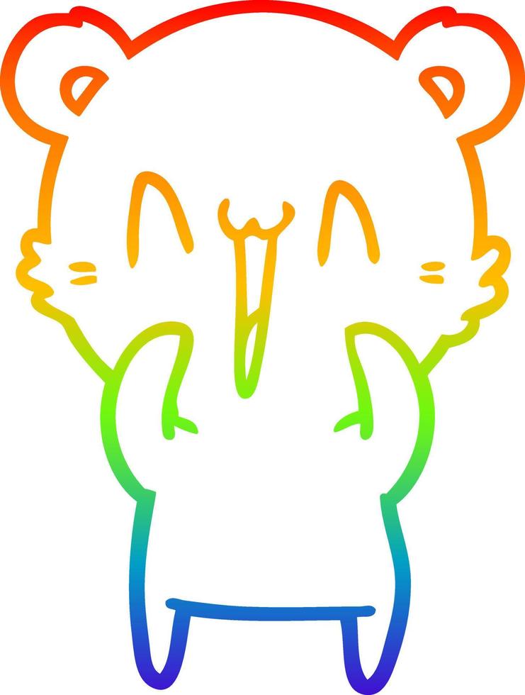 dibujo de línea de gradiente de arco iris dibujos animados de oso feliz vector