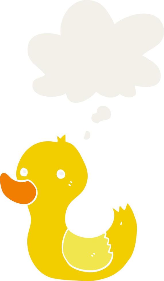 cartoon duck and thought bubble in retro style vector