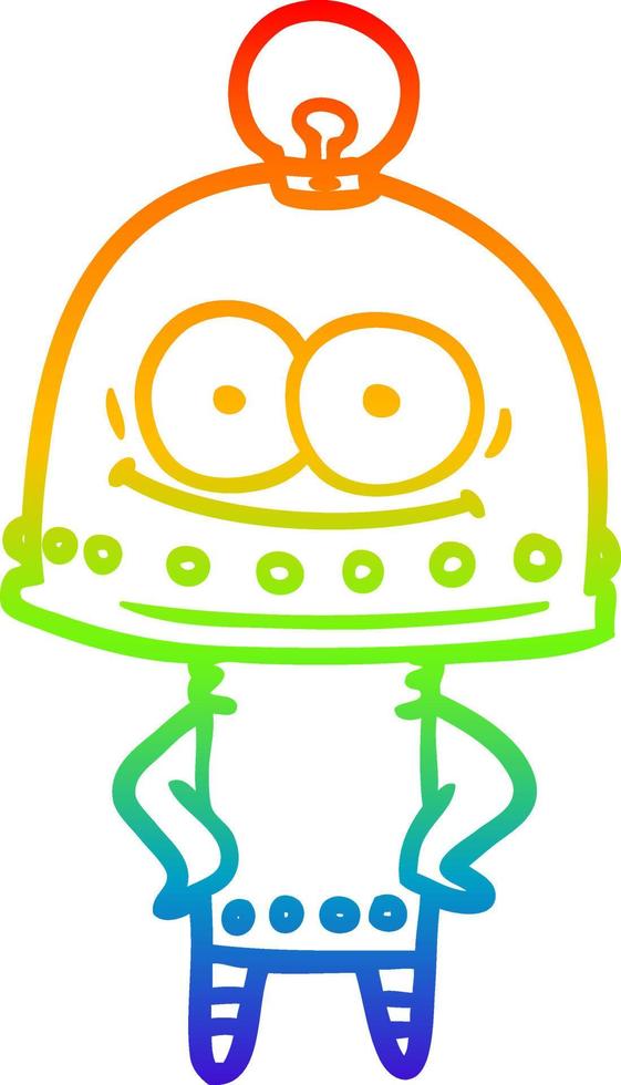rainbow gradient line drawing happy carton robot with light bulb vector