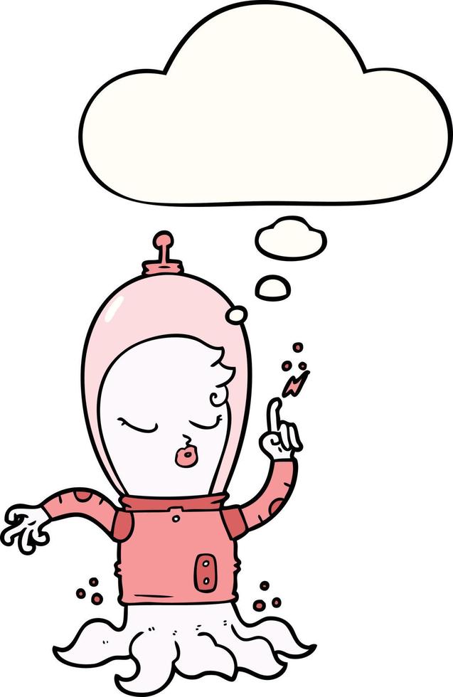 cute cartoon alien and thought bubble vector
