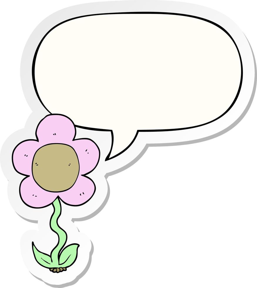 cartoon flower and speech bubble sticker vector