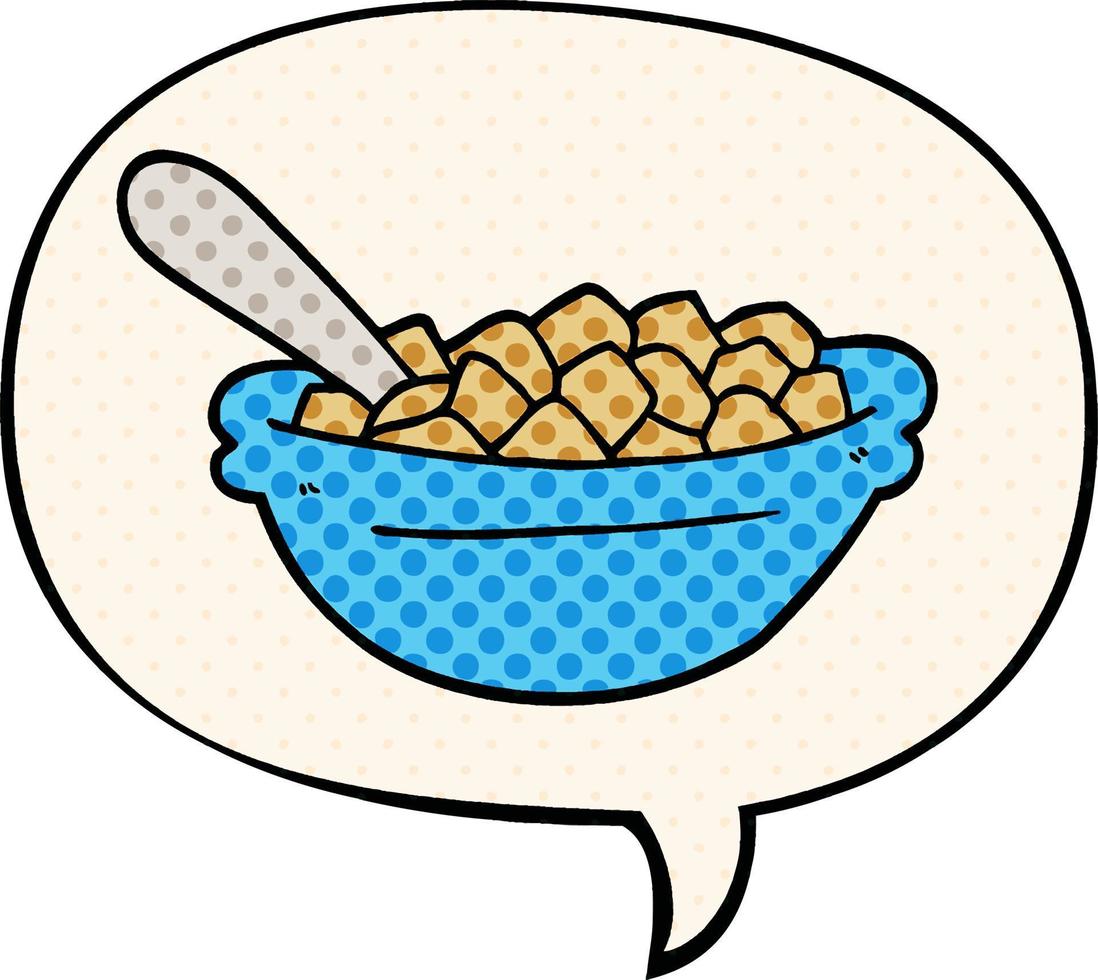 cartoon cereal bowl and speech bubble in comic book style vector