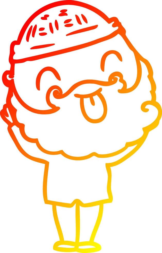 warm gradient line drawing man with beard sticking out tongue vector