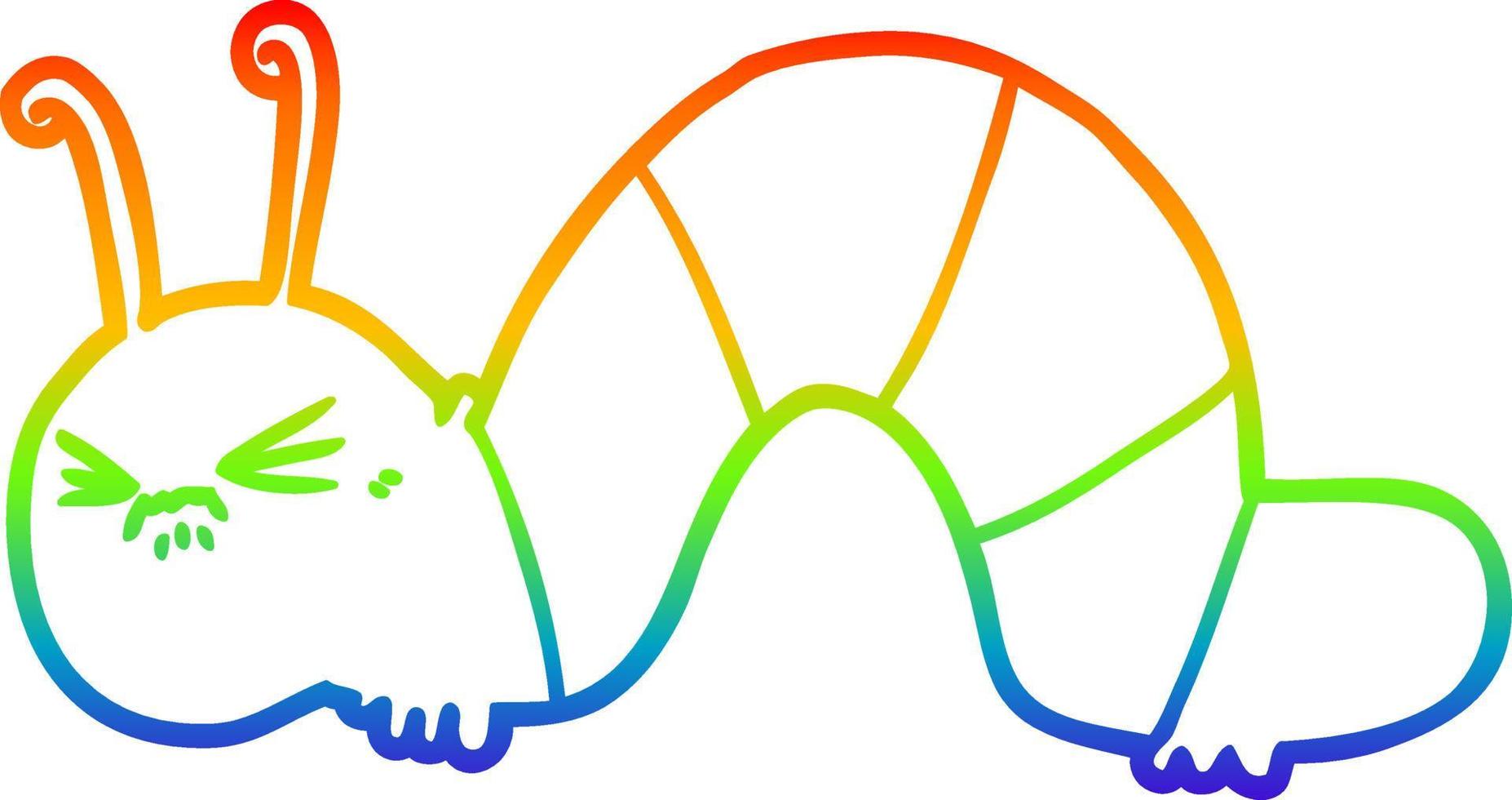 rainbow gradient line drawing cartoon angry caterpillar vector