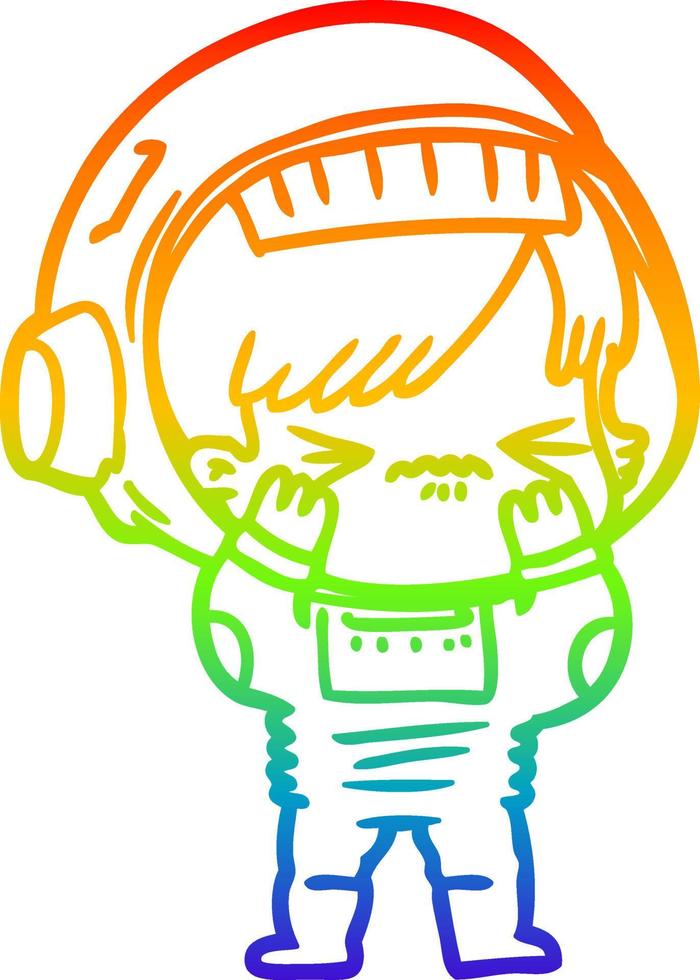 rainbow gradient line drawing cartoon space girl making mistake vector