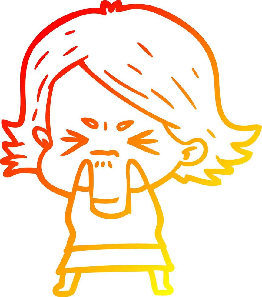 warm gradient line drawing cartoon angry woman vector