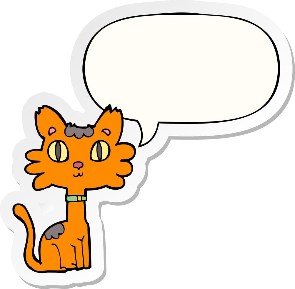 cartoon cat and speech bubble sticker vector