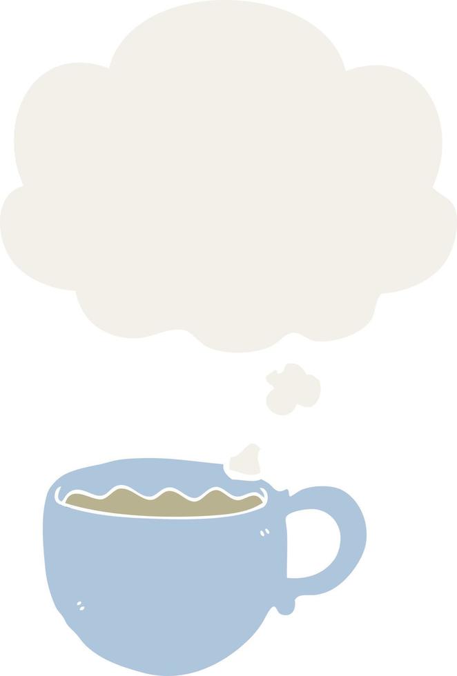 cartoon coffee cup and thought bubble in retro style vector