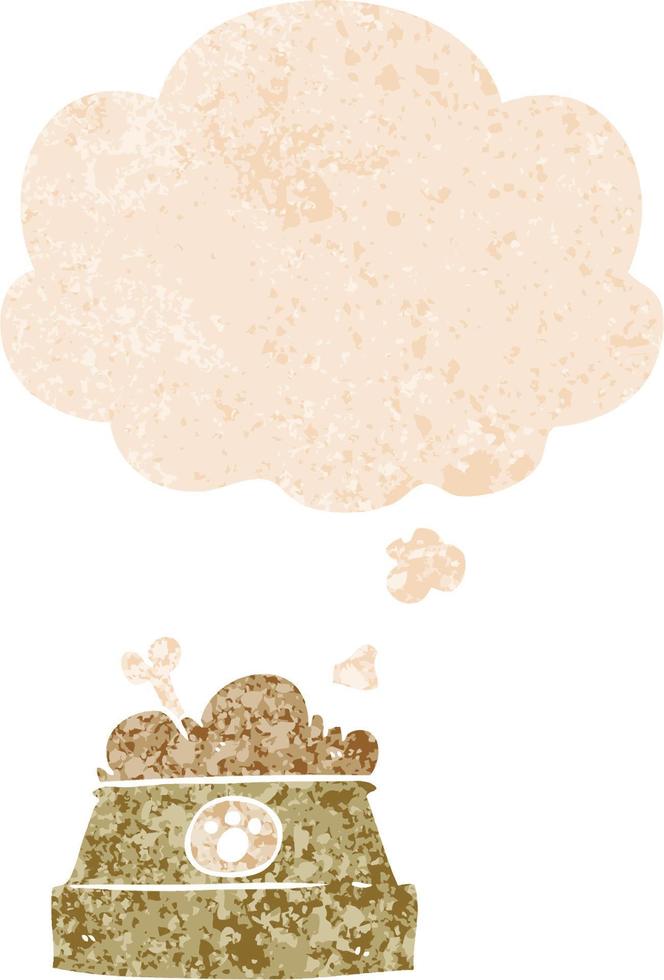 cartoon bowl of dog food and thought bubble in retro textured style vector
