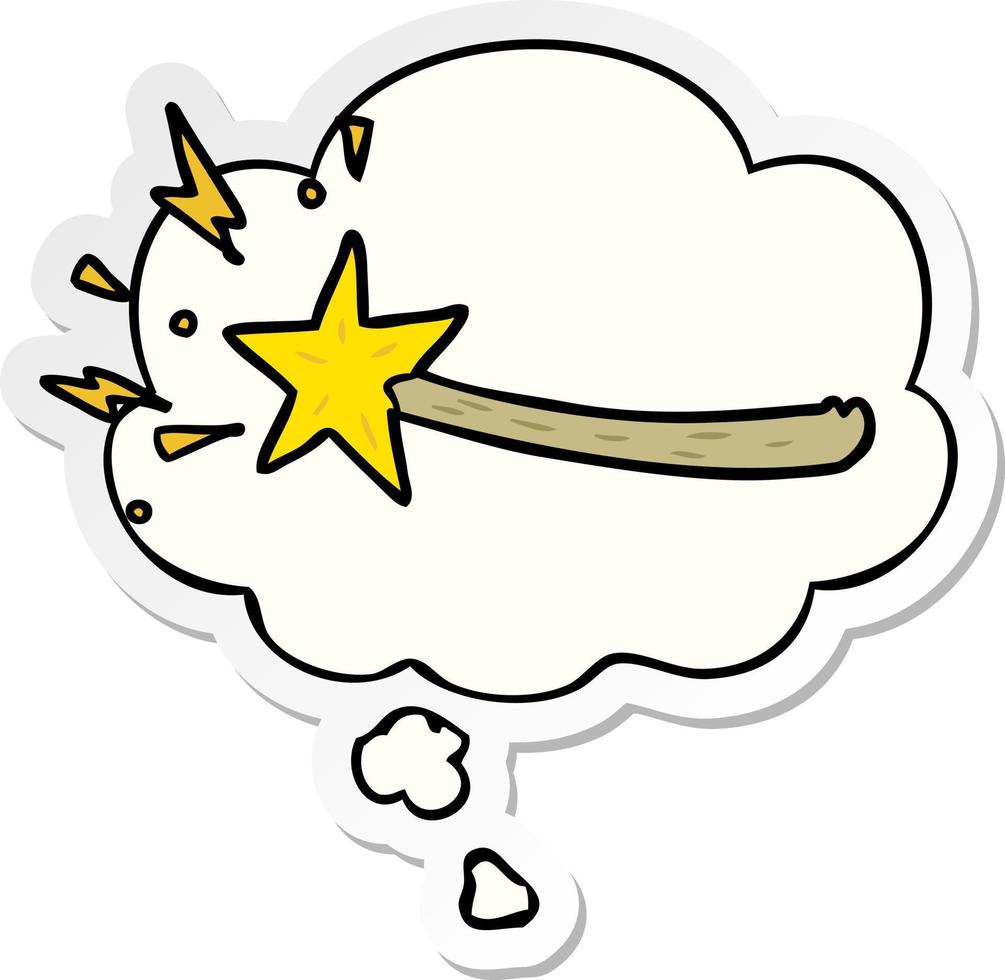 cartoon magic wand and thought bubble as a printed sticker vector