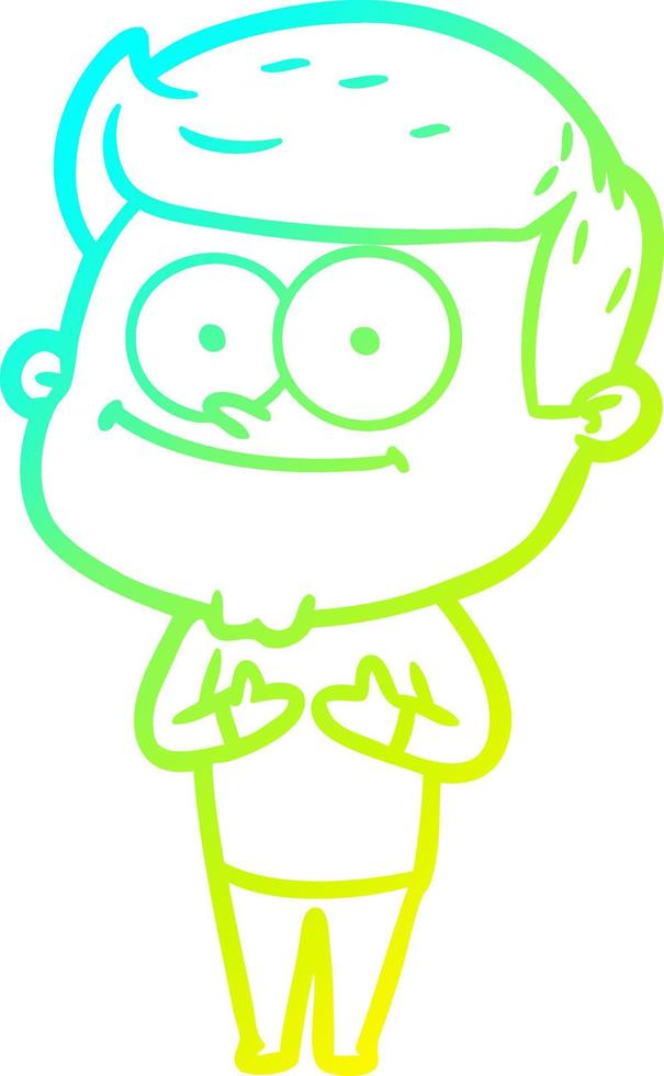 cold gradient line drawing cartoon smiling man vector