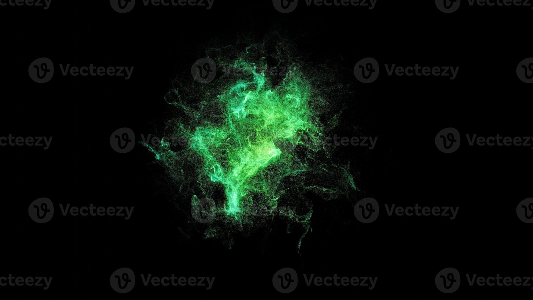 Abstract universe green nebula background. Green futuristic space particles in bright energy structure. Space nebula VFX design element. 3D illustration photo