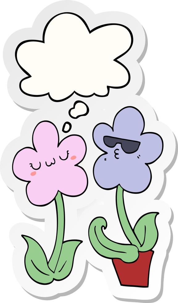 cute cartoon flower and thought bubble as a printed sticker vector