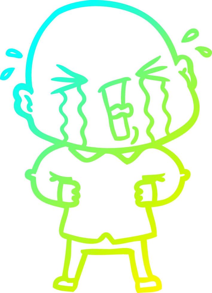 cold gradient line drawing cartoon crying bald man vector
