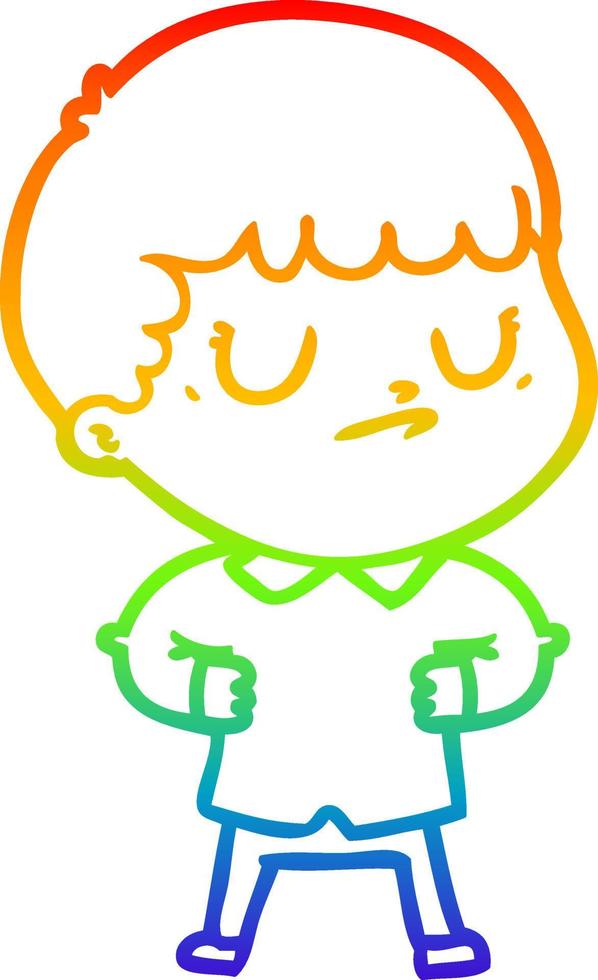 rainbow gradient line drawing cartoon grumpy boy vector