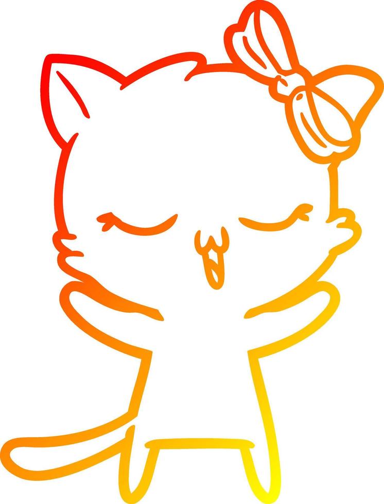 gato de dibujos animados de dibujo de línea de gradiente cálido con lazo en la cabeza vector