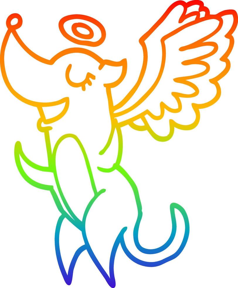 rainbow gradient line drawing cartoon angel dog vector