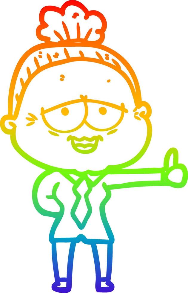 rainbow gradient line drawing cartoon happy old lady vector