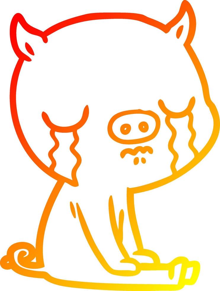 warm gradient line drawing cartoon pig crying vector