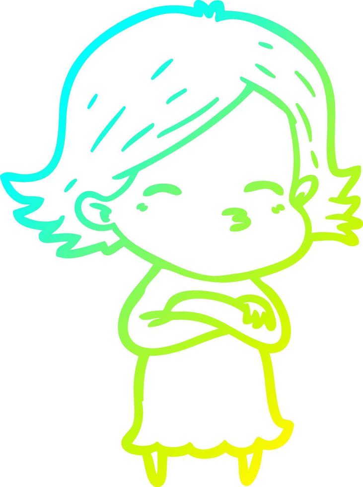 cold gradient line drawing cartoon woman vector