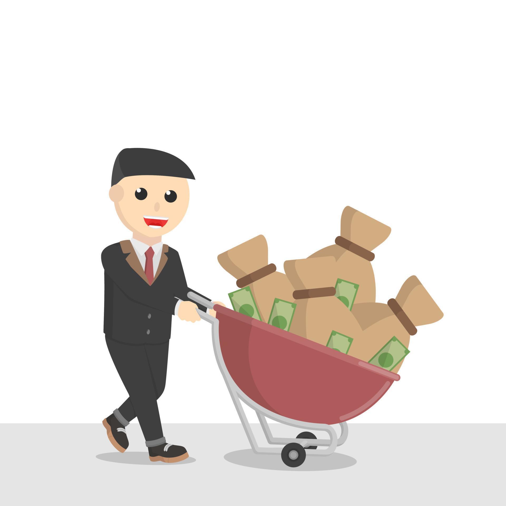 businessman pick up the money with cart design character on white