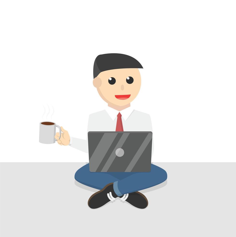 businessman work by laptop with coffe design character on white background vector