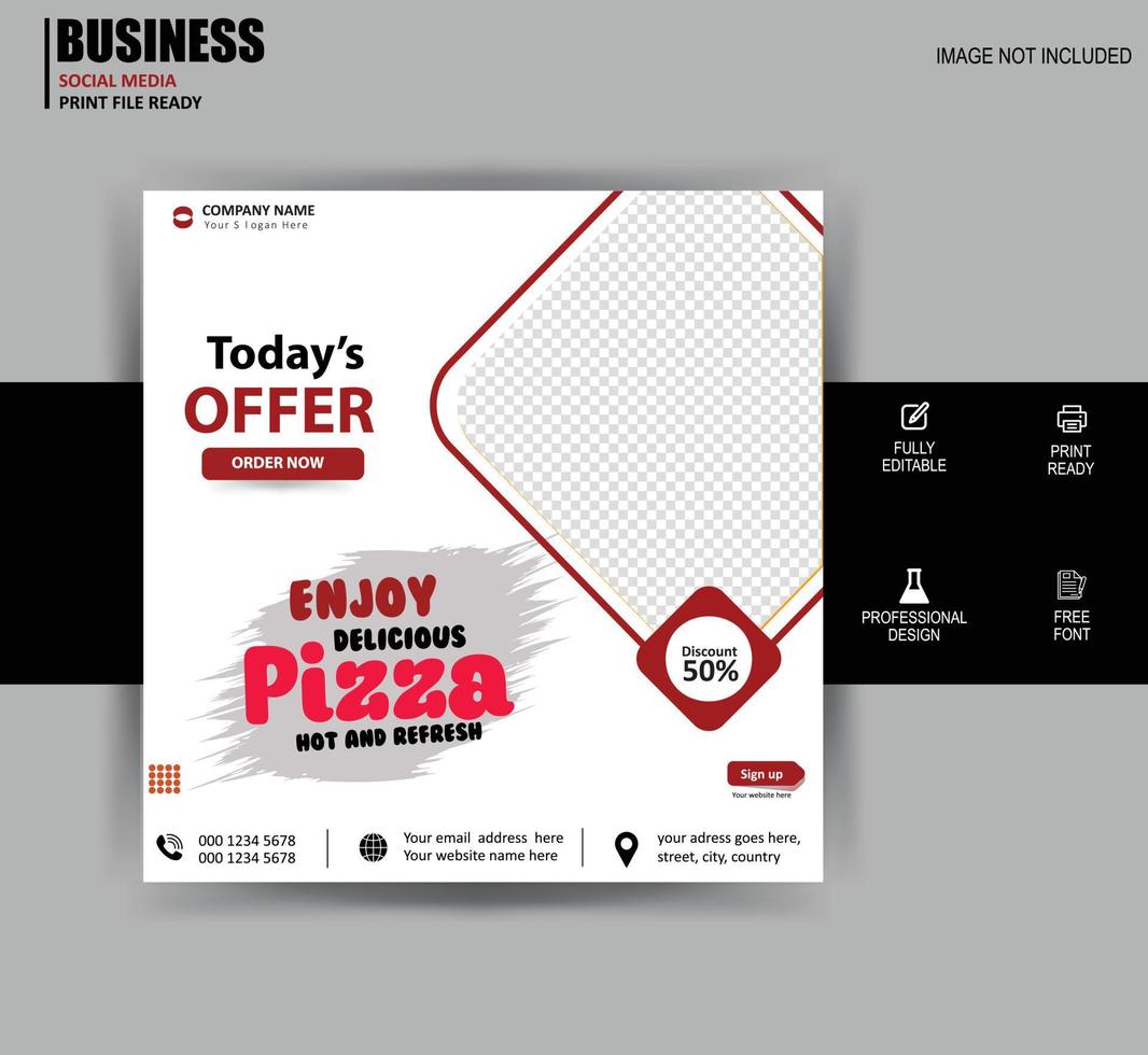 Flat design of Pizza food Banner Free Vector