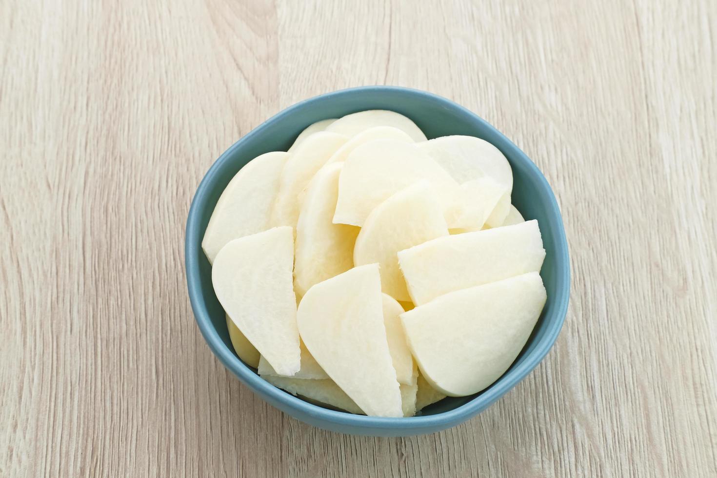 A bowl of fresh jicama or bengkoang, jicama slices, gut health. 8568574