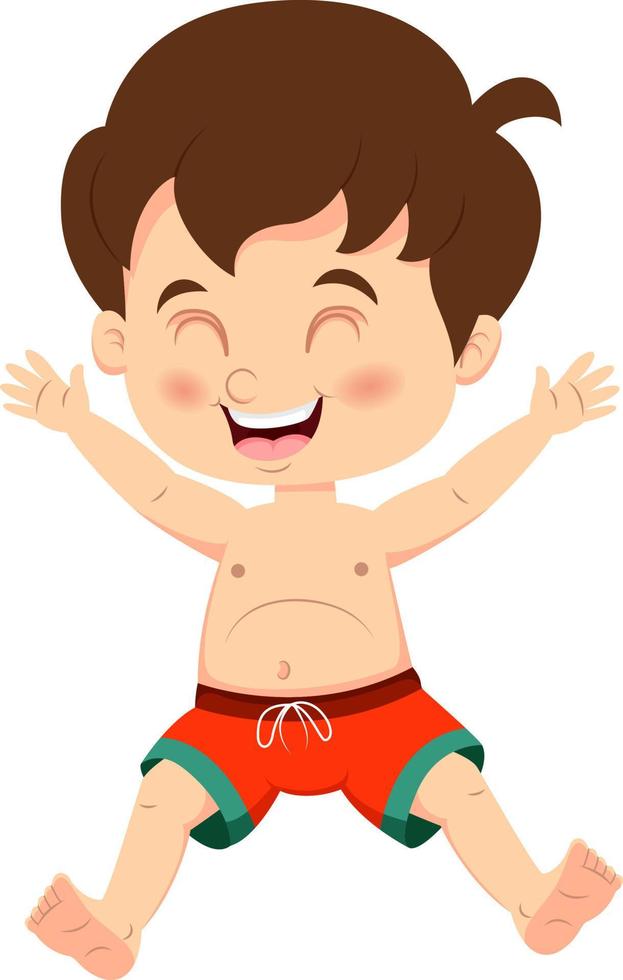 Cartoon happy little boy in a summer swimsuit vector