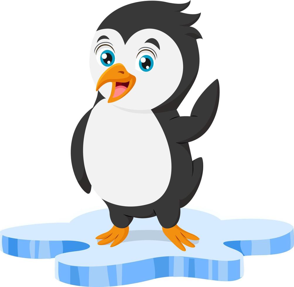 lindo bebé pingüino en témpano de hielo vector