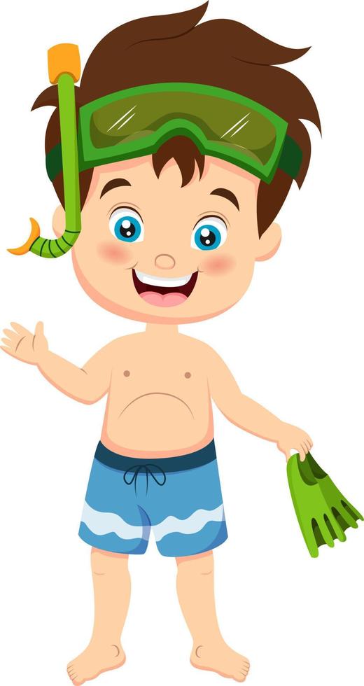 Cartoon little boy scuba diver vector