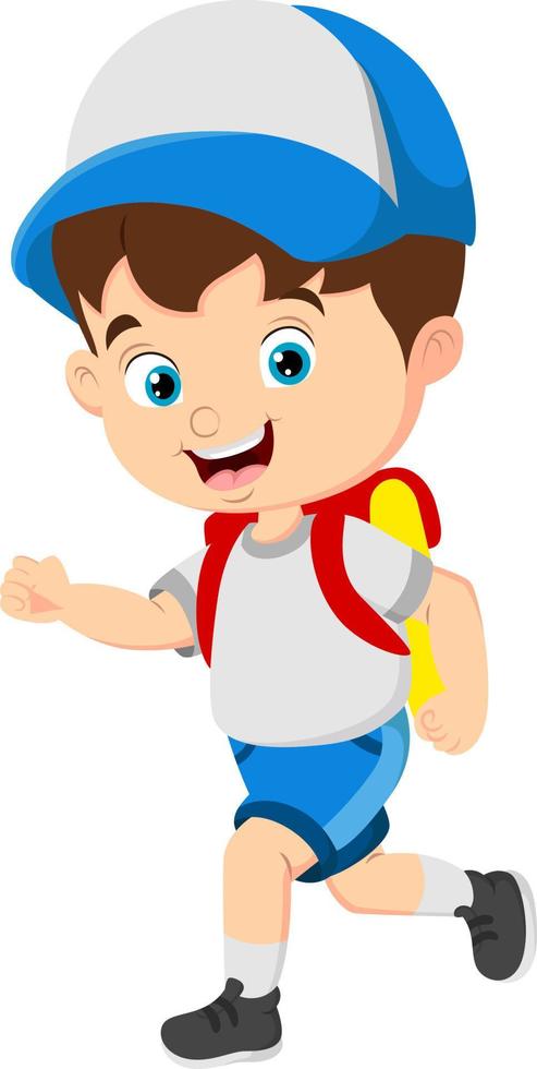 Cartoon little school boy running vector