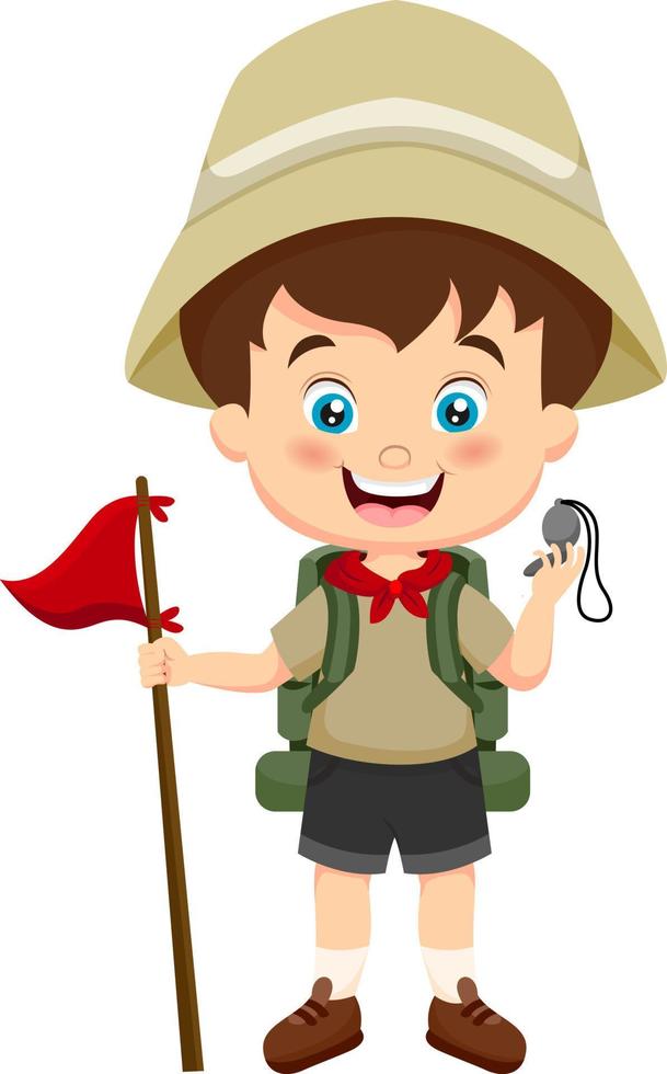 boy explorer holding a flag vector