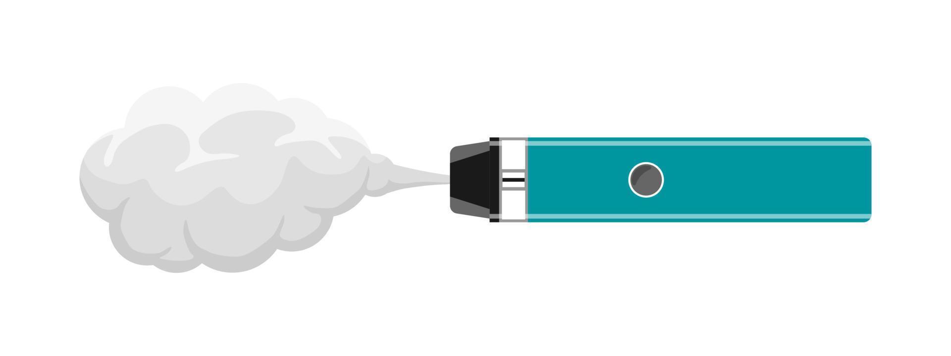 Vape pen hipster equipment for smoking. Electronic cigarette with smoke cloud. E-cigarette for vaping. Vaporizer fume smoking vector eps illustration