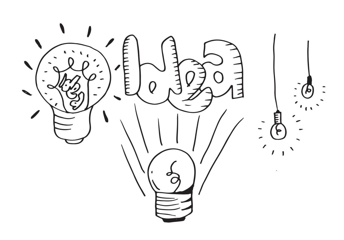 Lightbulb ideas concept doodles icons set. Vector illustration.