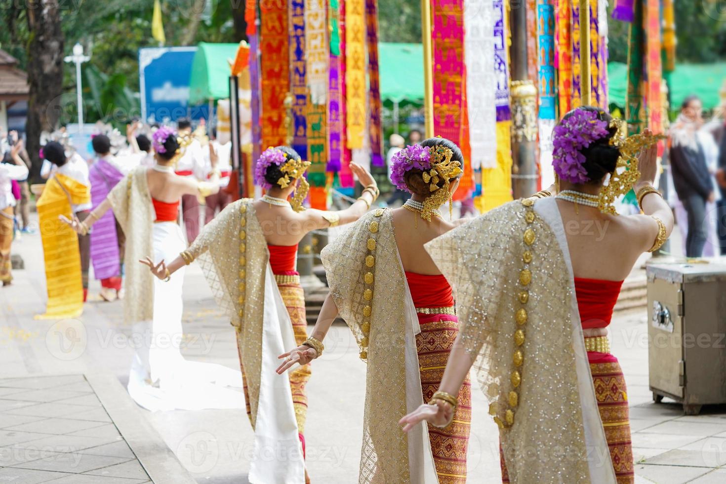 Thai females tranditinal dancing. photo