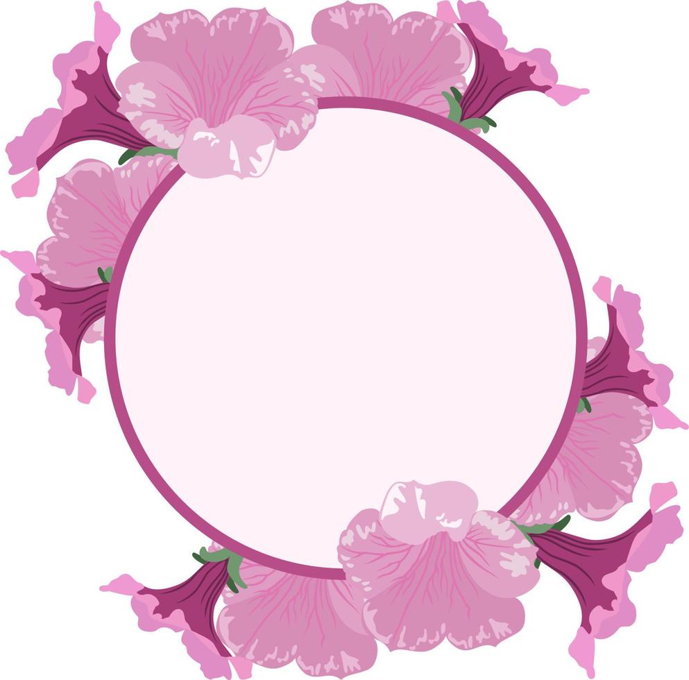 Greeting Card with a blank space for text, pink petunia flowers, vector illustration