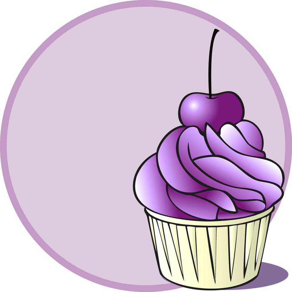 Vector image. Delicious cherry cupcake, place for text