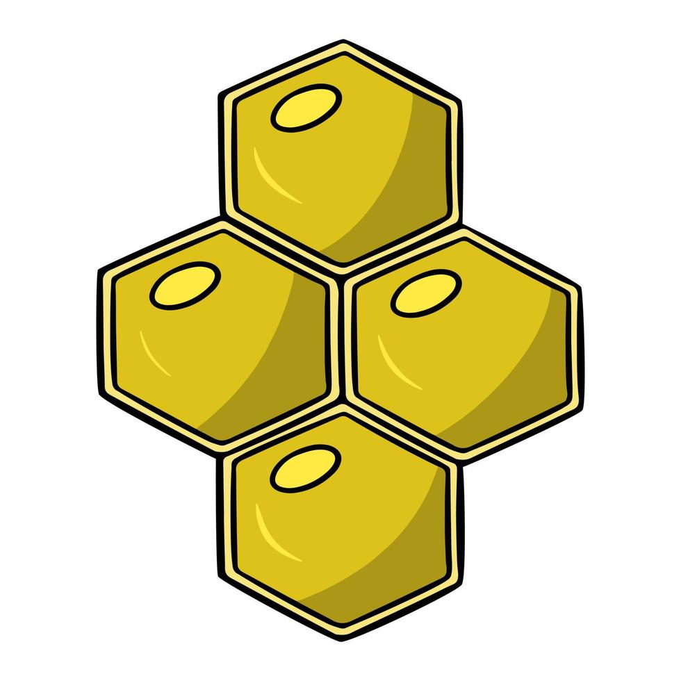 Four Bright yellow honeycombs with honey, vector illustration in cartoon style on a white background