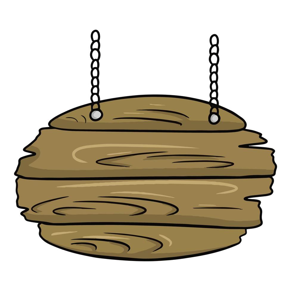 Round brown wooden signs on a chain, a stand for announcements, vector illustration in cartoon style on a white background
