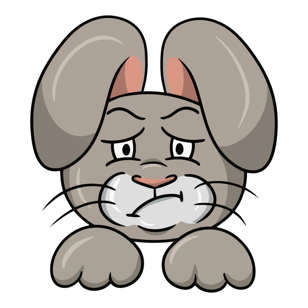 Angry gray rabbit, animal emotions, dissatisfied hare, vector illustration in cartoon style on a white background