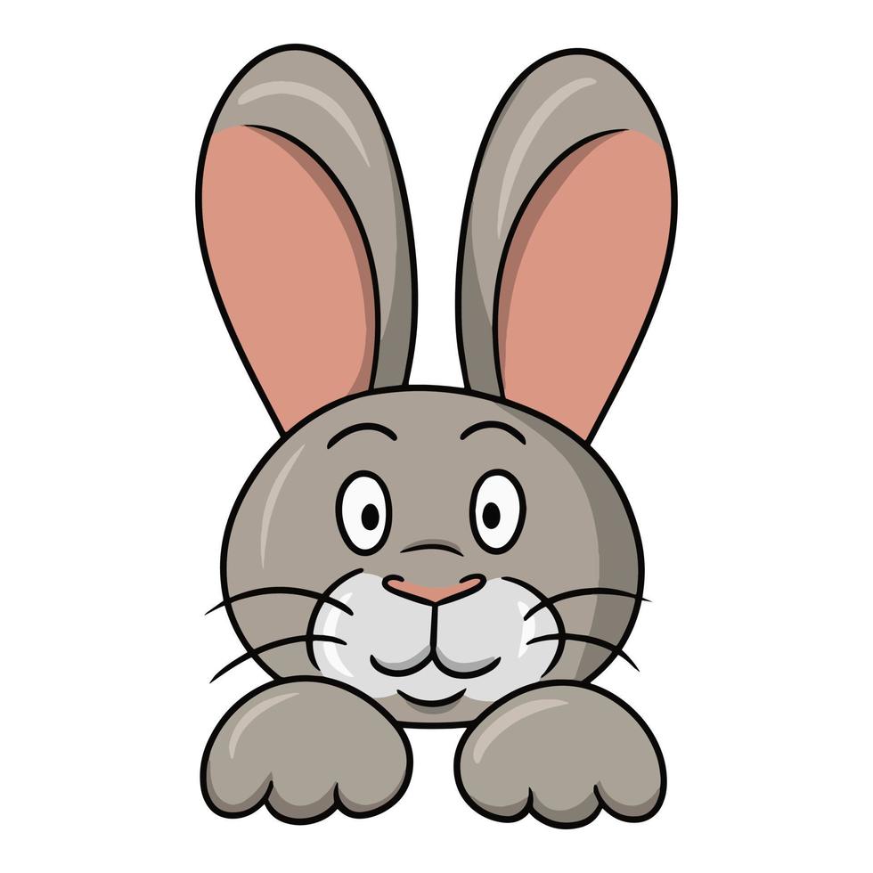 Funny cute rabbit with pink ears smiling , vector illustration in cartoon style on a white background