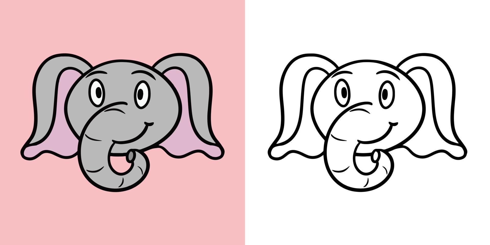 Horizontal set of illustrations for coloring books, Cute little elephants smiling, vector illustration in cartoon style