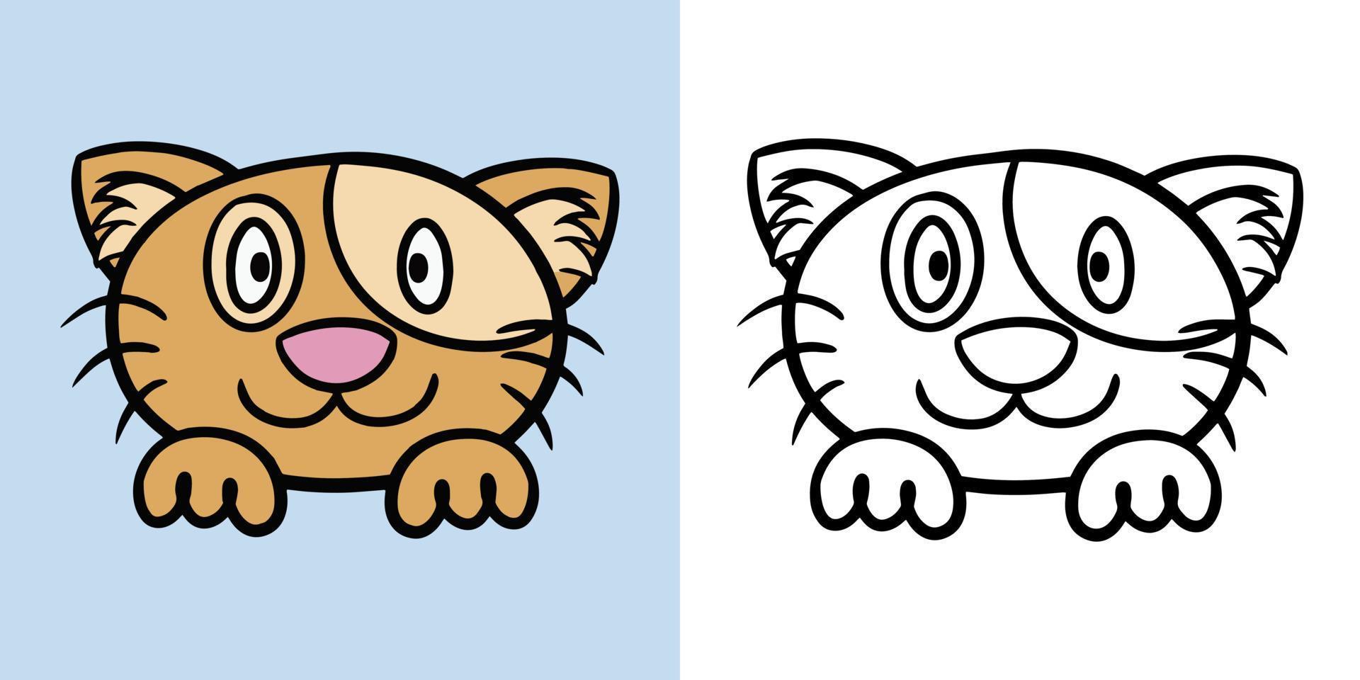 Orange happy cat, smiling cat, cartoon style, Horizontal set of illustrations for coloring books, vector illustration