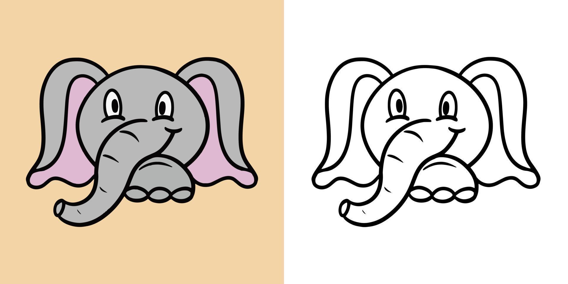 Horizontal set of illustrations for coloring books, Cute elephant smiles, cartoon style, vector illustration
