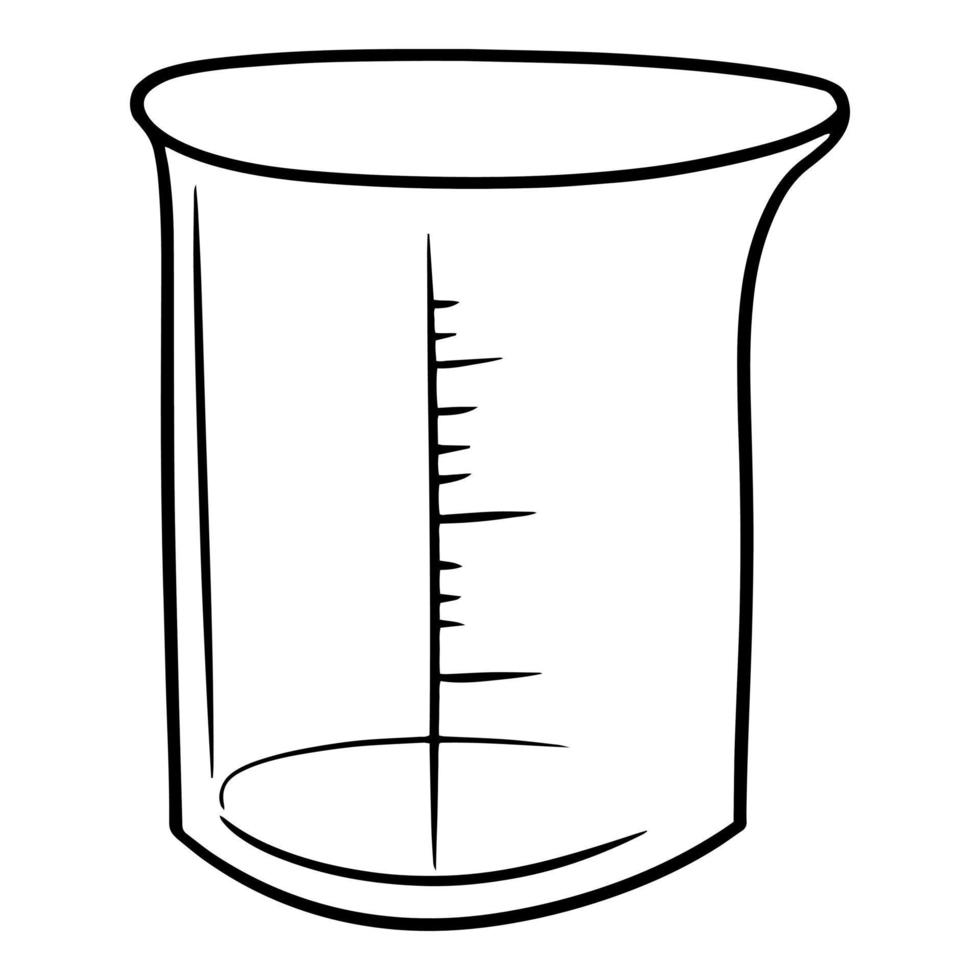 Monochrome picture, Glass measuring cup with divisions, side view, vector illustration in cartoon style on a white background